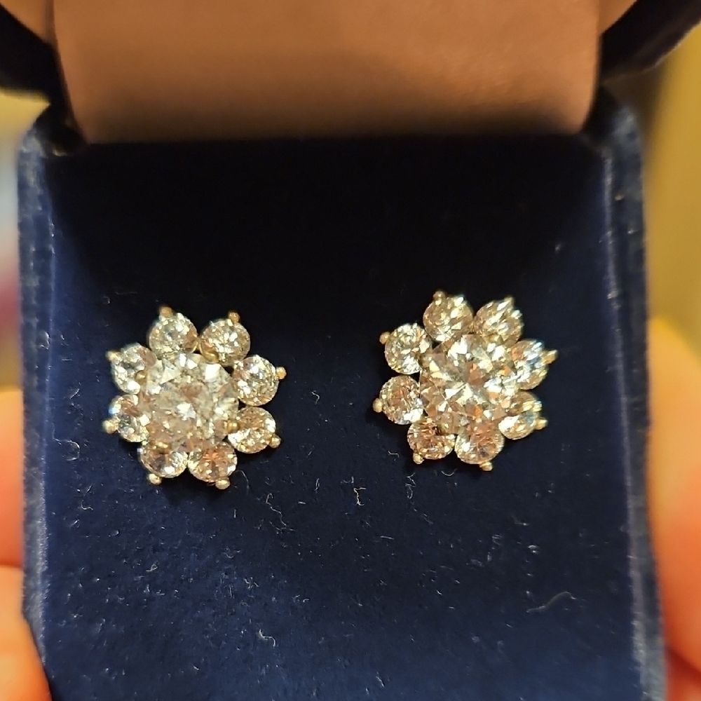 Vintage Danbury Mint Silver Diamond Floral Earrings NWOT